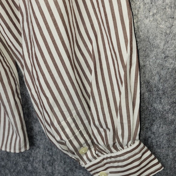New Everlane Long Sleeve Shirt Top The Wing-Shoulder Mockneck 6 Brown Striped - Picture 3 of 10
